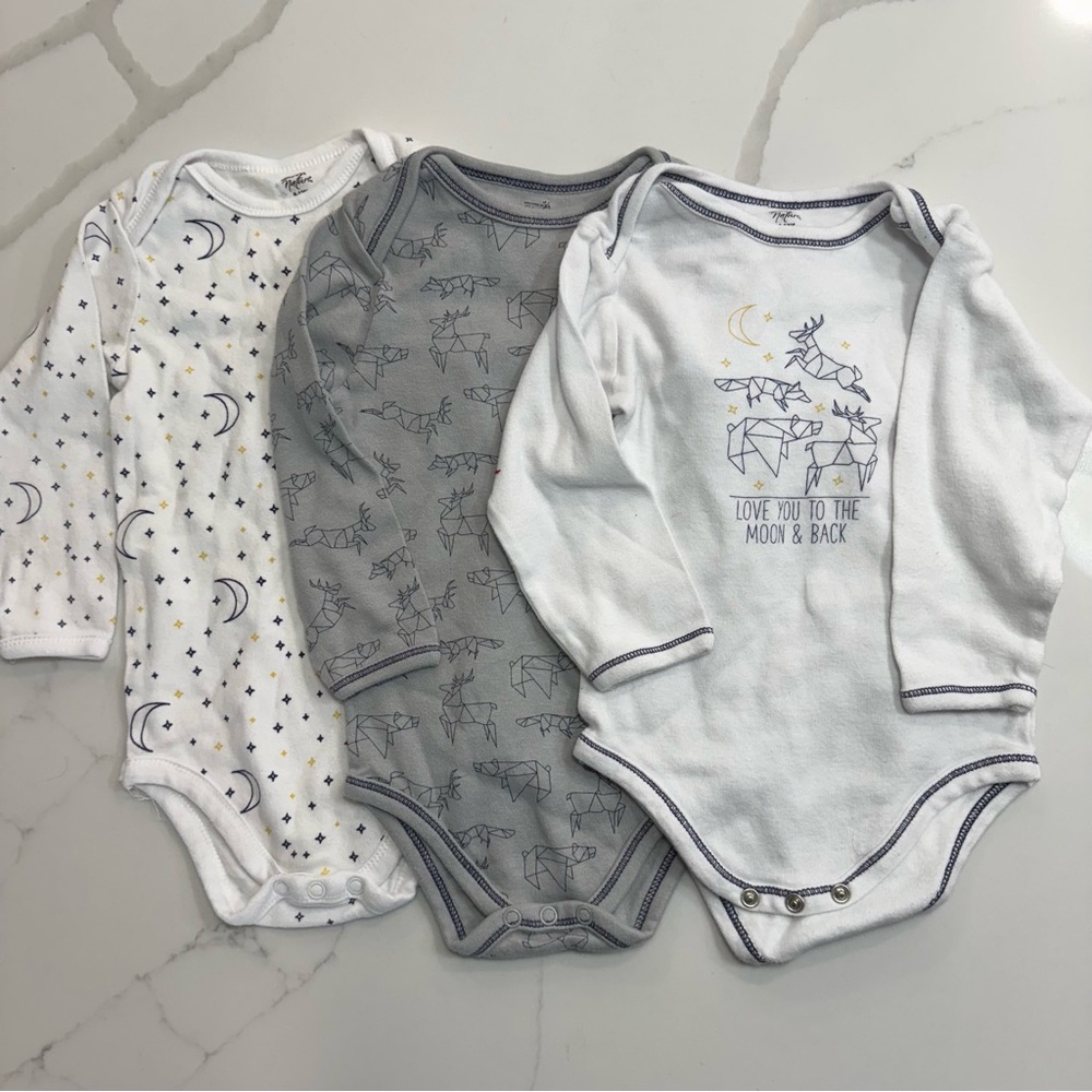 Touched by Nature Moon and Stars Baby Long Sleeve Onesie Bundle 9-12mo